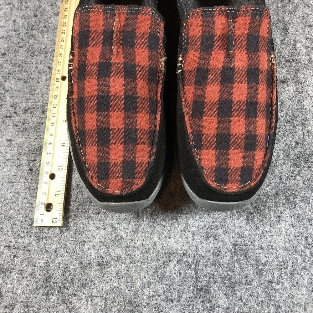 Clarks Shoes Mens Size 9.5 Black‎ Red Plaid Slip On Loafers Slippers Buffalo